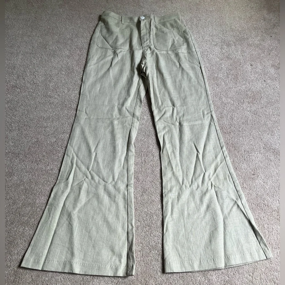 Staud Beige Linen Blend Patches Flared Pants Sz. 10 - Picture 2 of 8